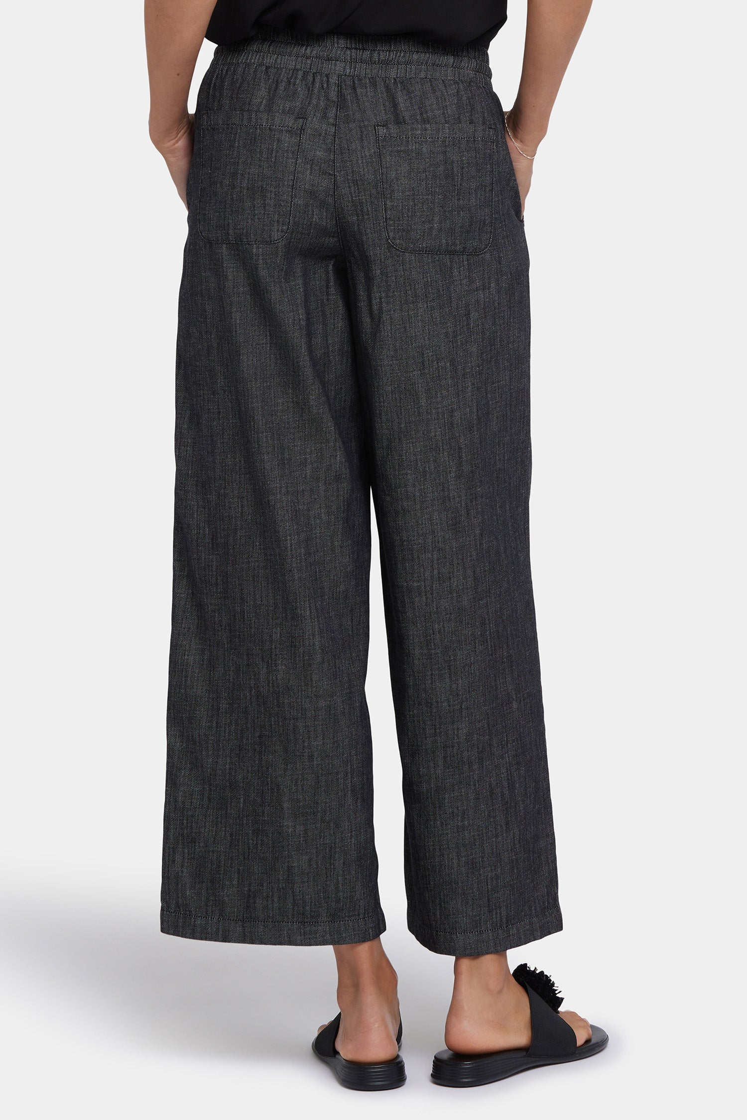 Jayne Pull-On Wide Leg Ankle Pants In Petite - Black Rinse