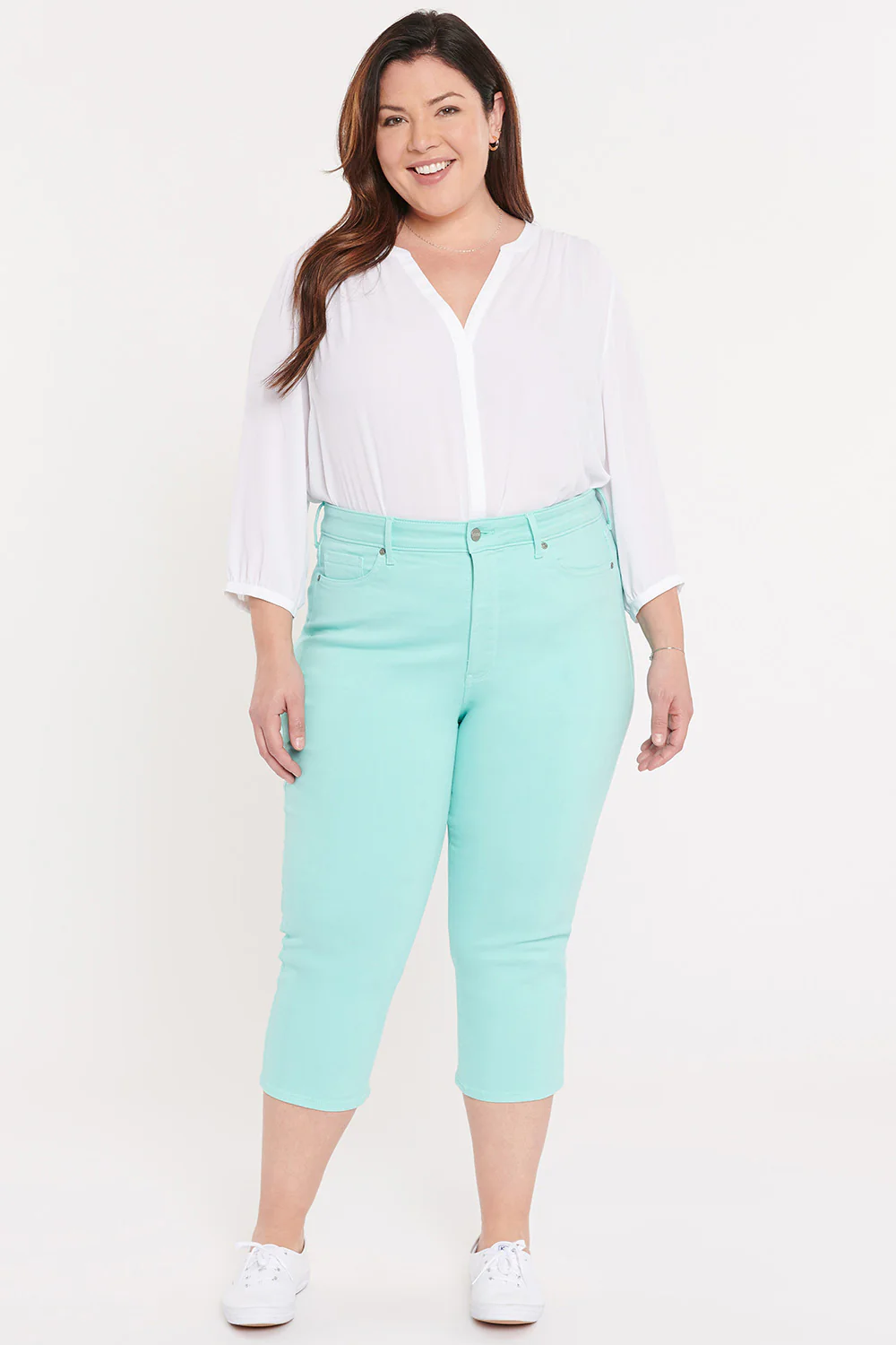 ThighShaperâ¢ Straight Crop Jeans in Plus Size - Topaz Blue