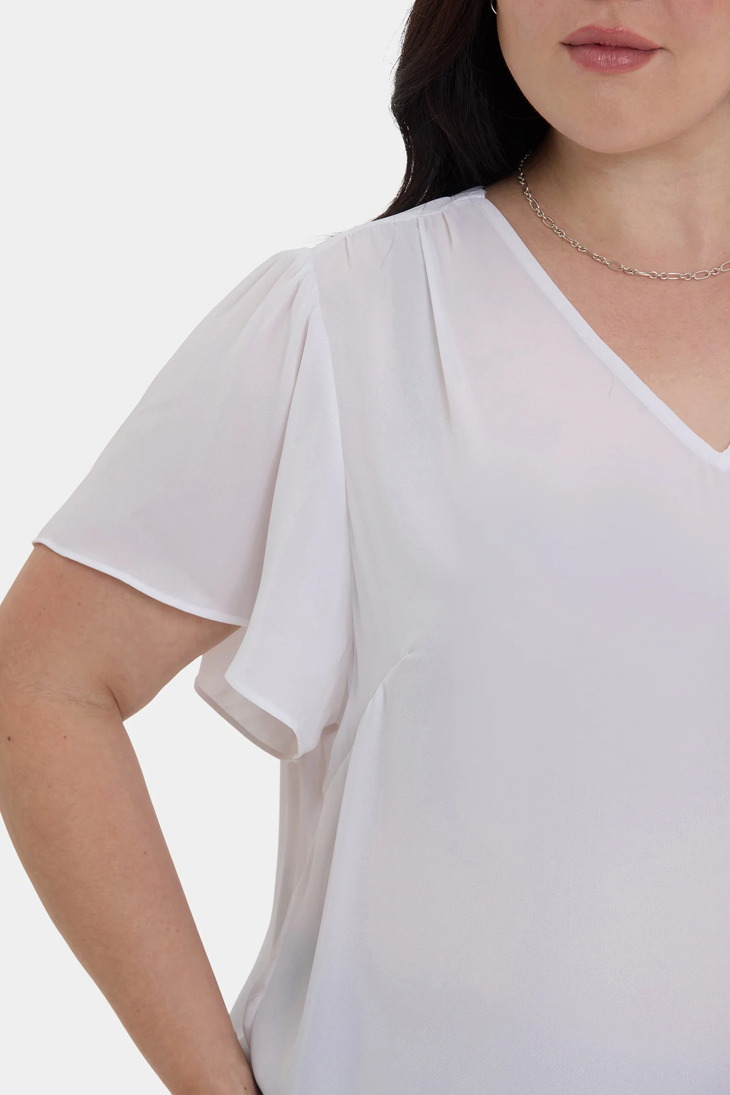 Pleated Flutter Sleeved Blouse In Plus Size - Optic White