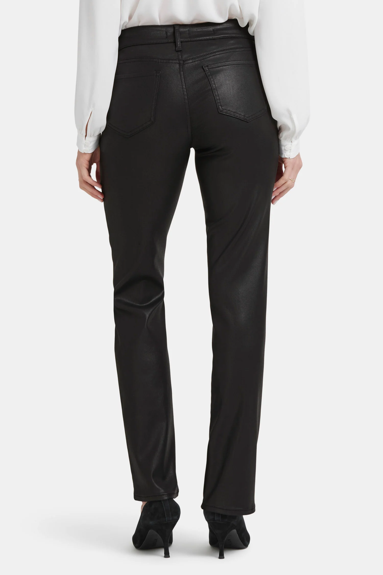Coated Marilyn Straight Jeans In Petite - Black Coated