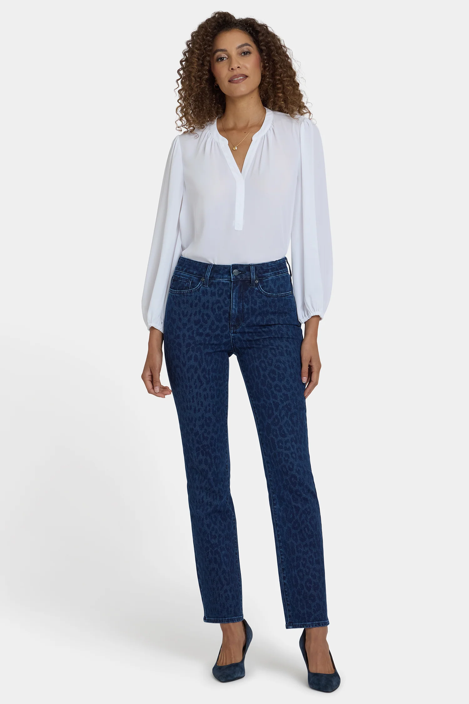 Marilyn Straight Jeans In Petite - Dark Denim Leopard