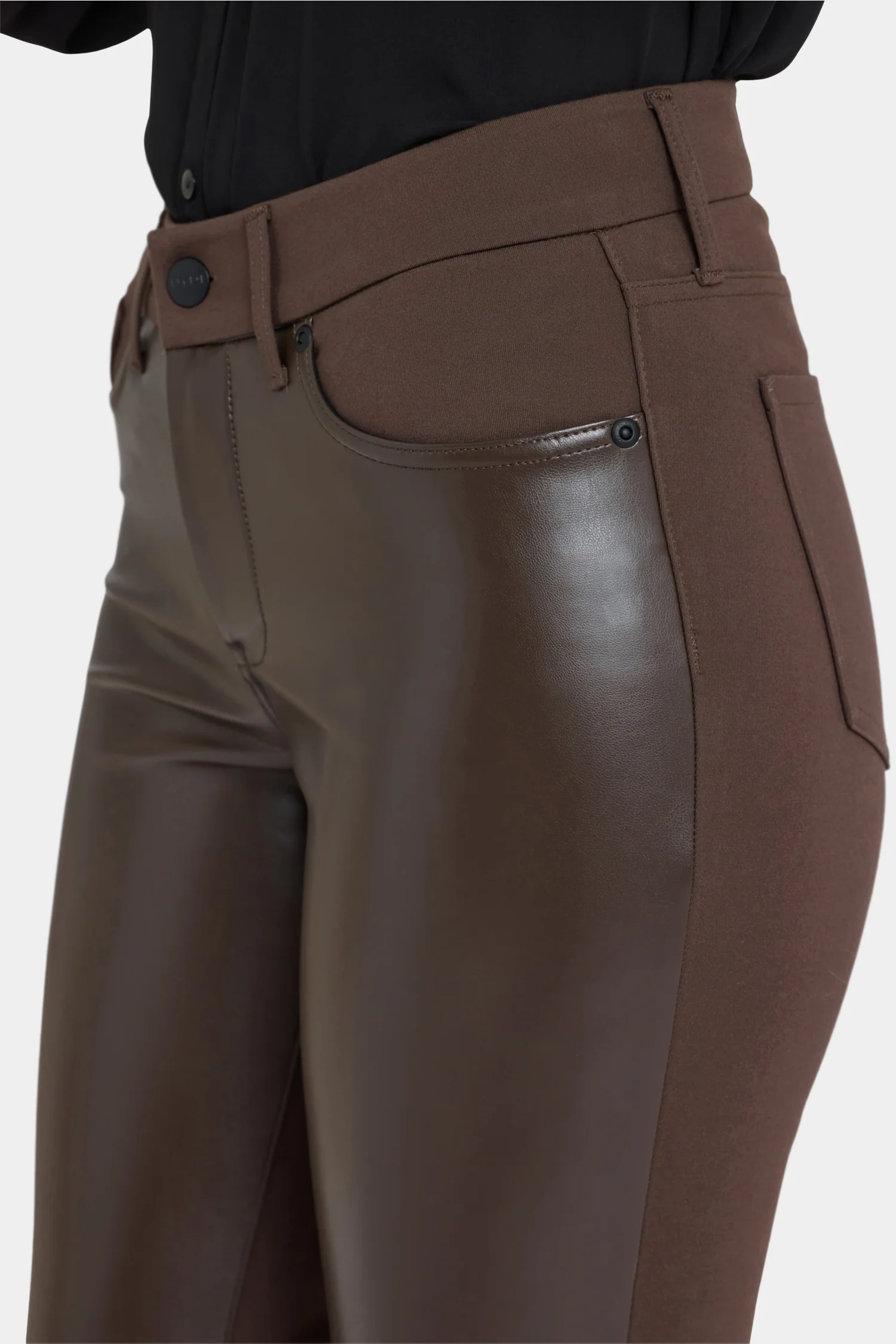 Vegan Leather And Ponte Marilyn Straight Pants - Coffee Bean
