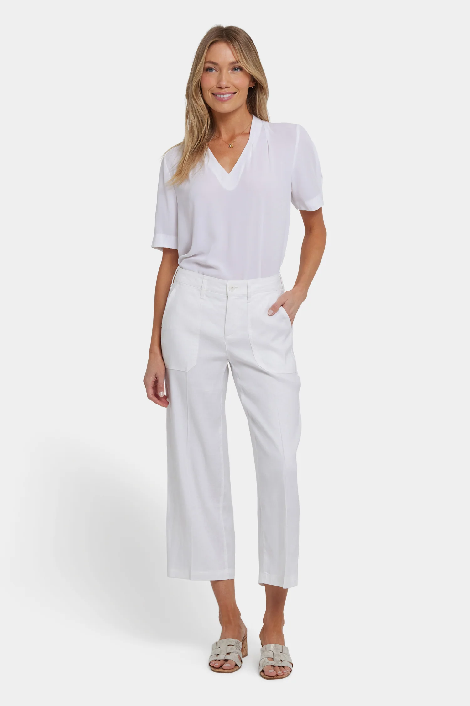 Wide Leg Cargo Capri Pants - White