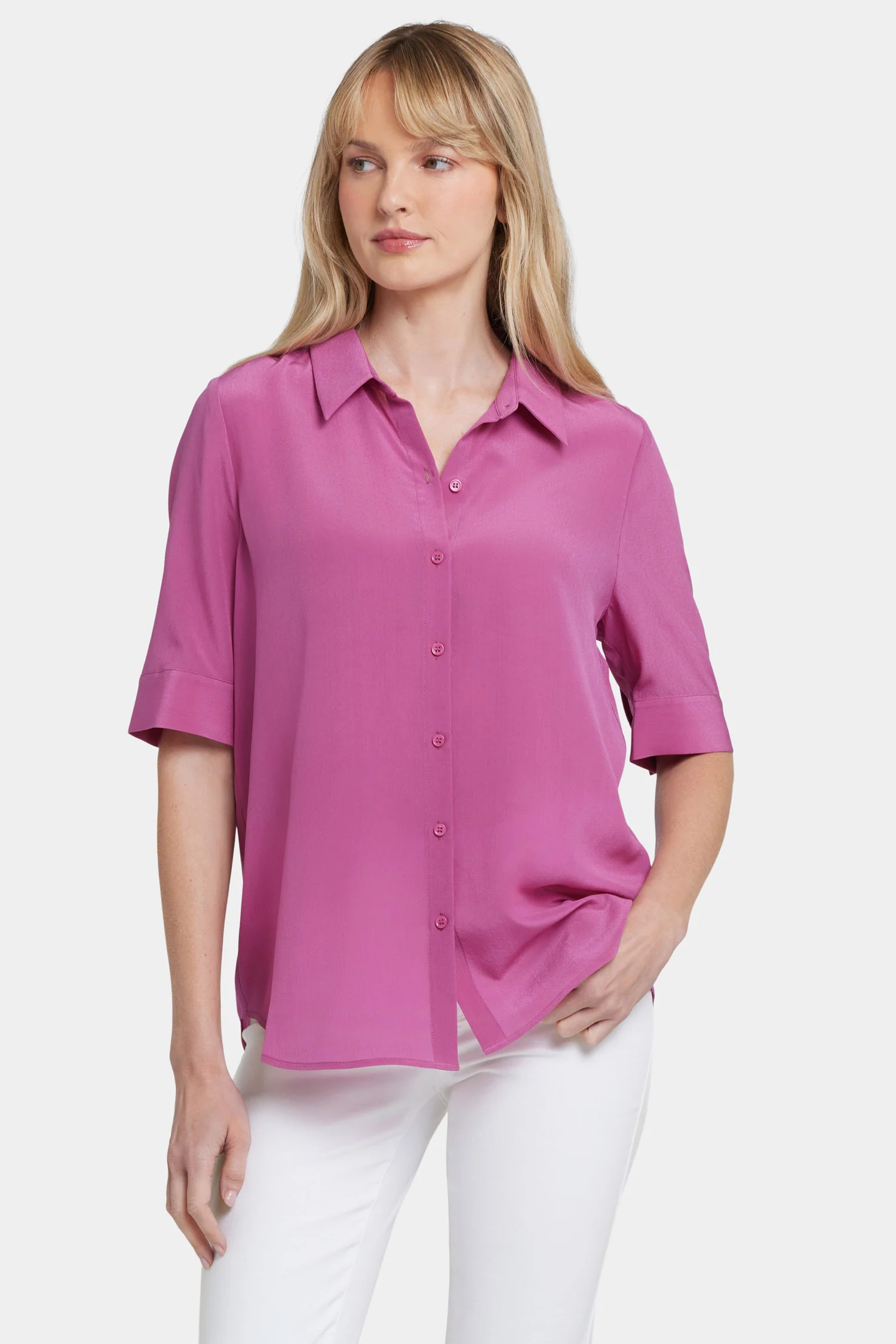 Riley Silk Elbow Sleeved Blouse - Red Violet