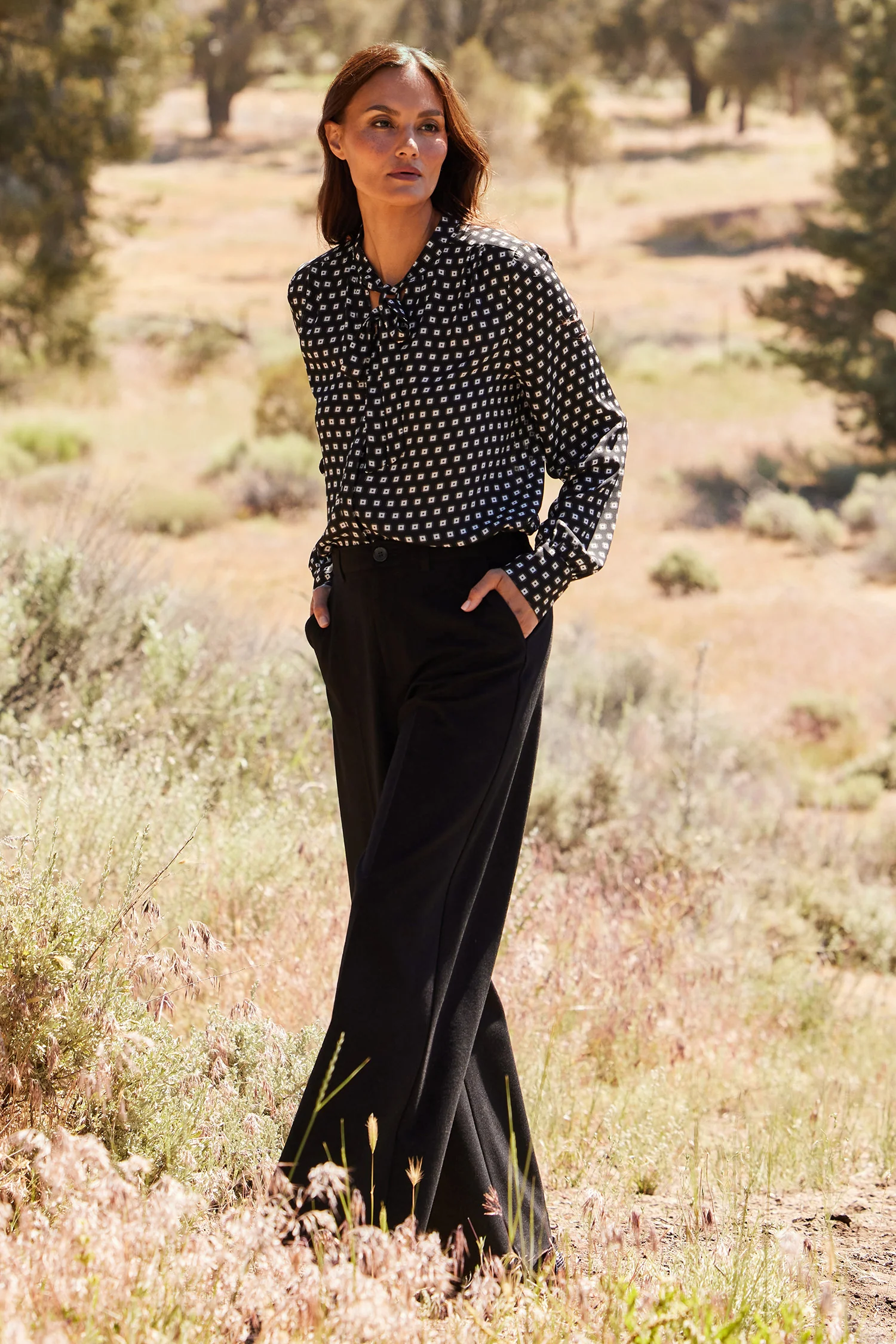 Tie-Neck Blouse - Pearl Medallion