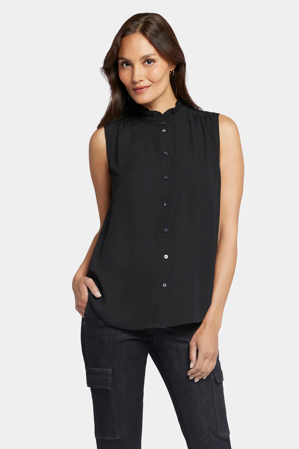 6848-sleeveless-ruffle-neck-blouse-black-1.webp