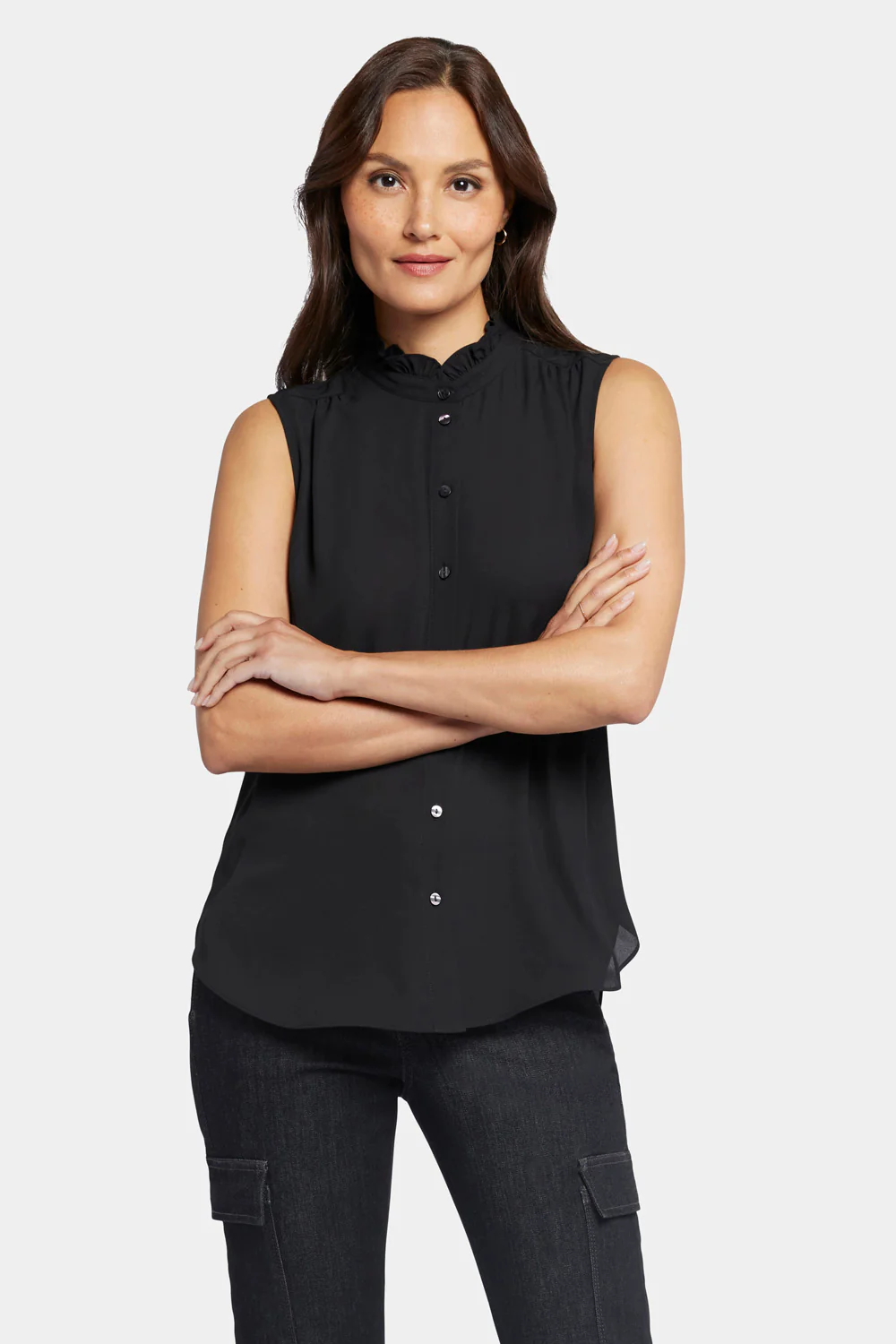 6848-sleeveless-ruffle-neck-blouse-black-1.webp