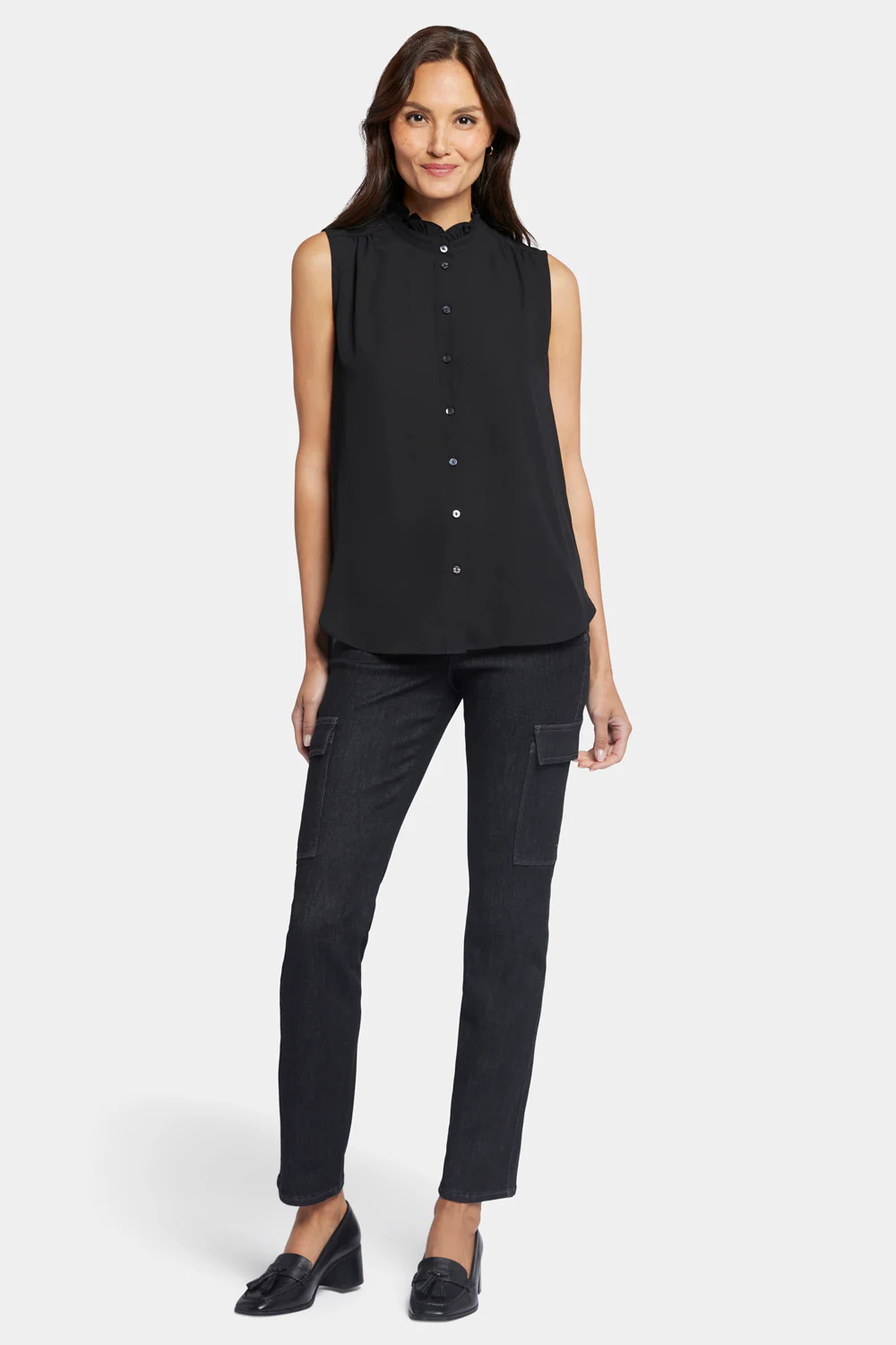 6848-sleeveless-ruffle-neck-blouse-black-1.webp