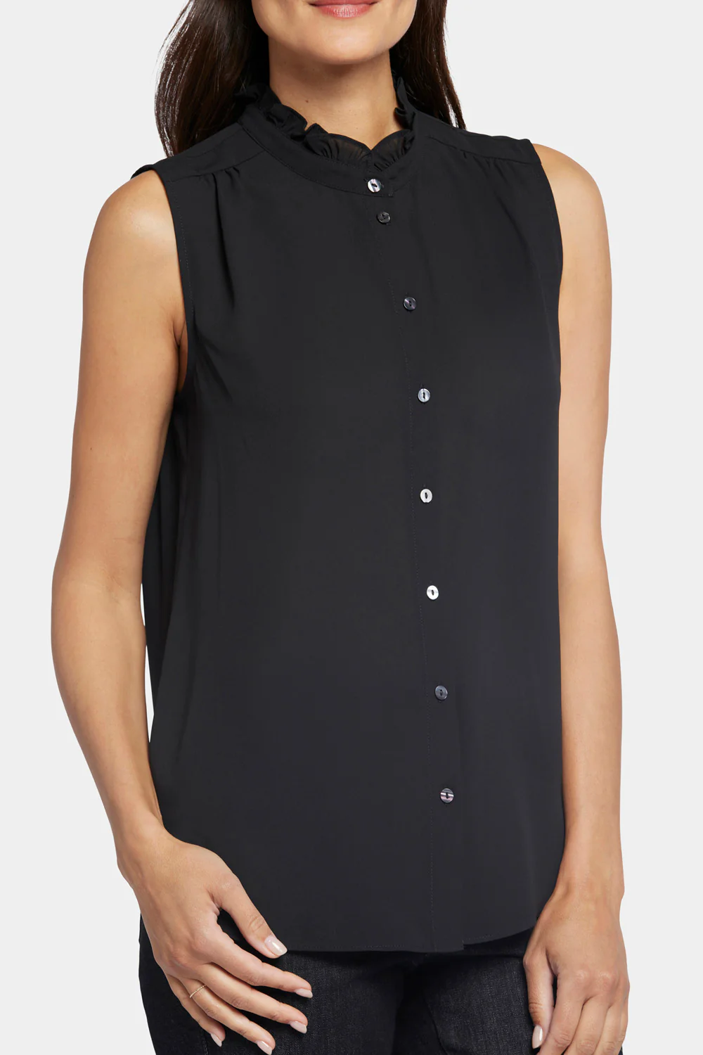 6848-sleeveless-ruffle-neck-blouse-black-1.webp