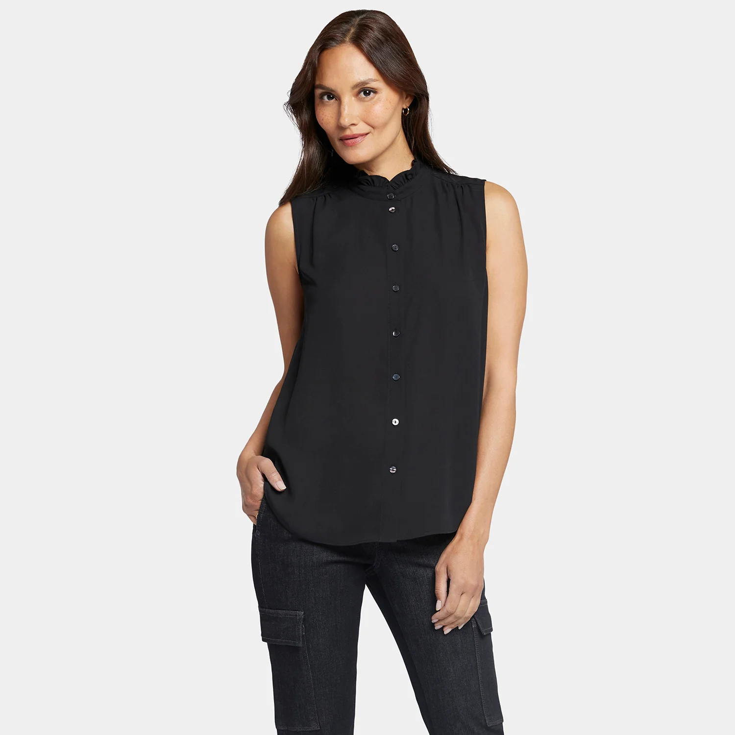 6848-sleeveless-ruffle-neck-blouse-black-1.webp
